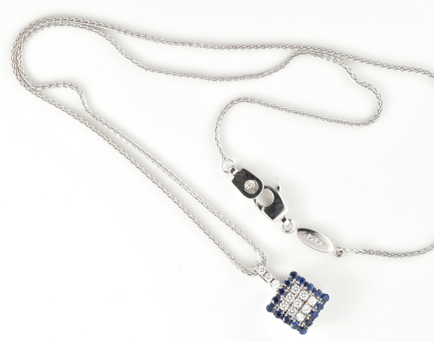 18K White Gold Diamond and Sapphire Necklace