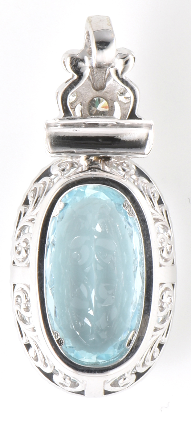 14K White Gold Diamond and Aquamarine Pendant, GIA #2201795811