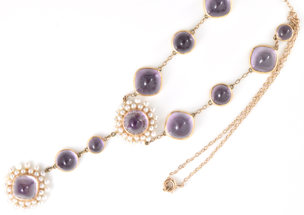 14K Yellow Gold Amethyst and Pearl Necklace