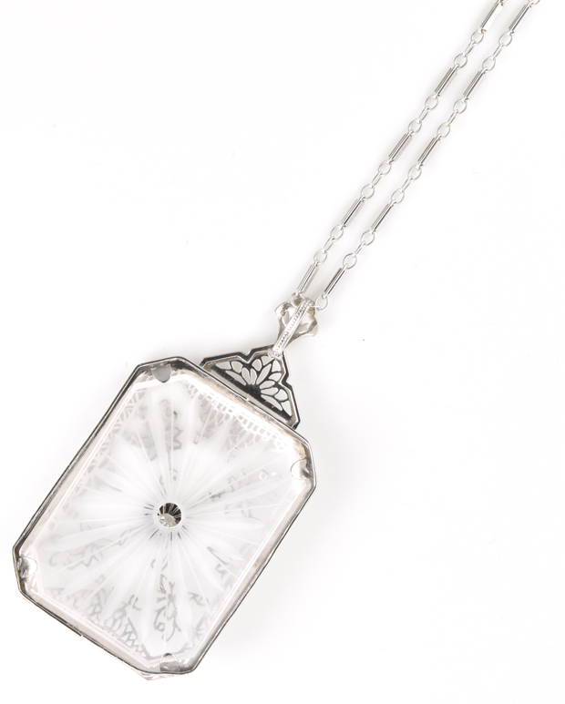 10K White Gold Filigree Necklace 