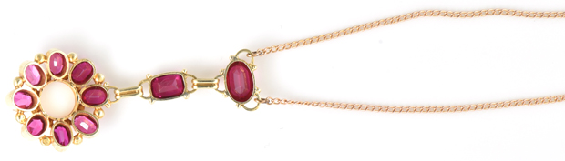 14K Yellow Gold Ruby and Opal Necklace