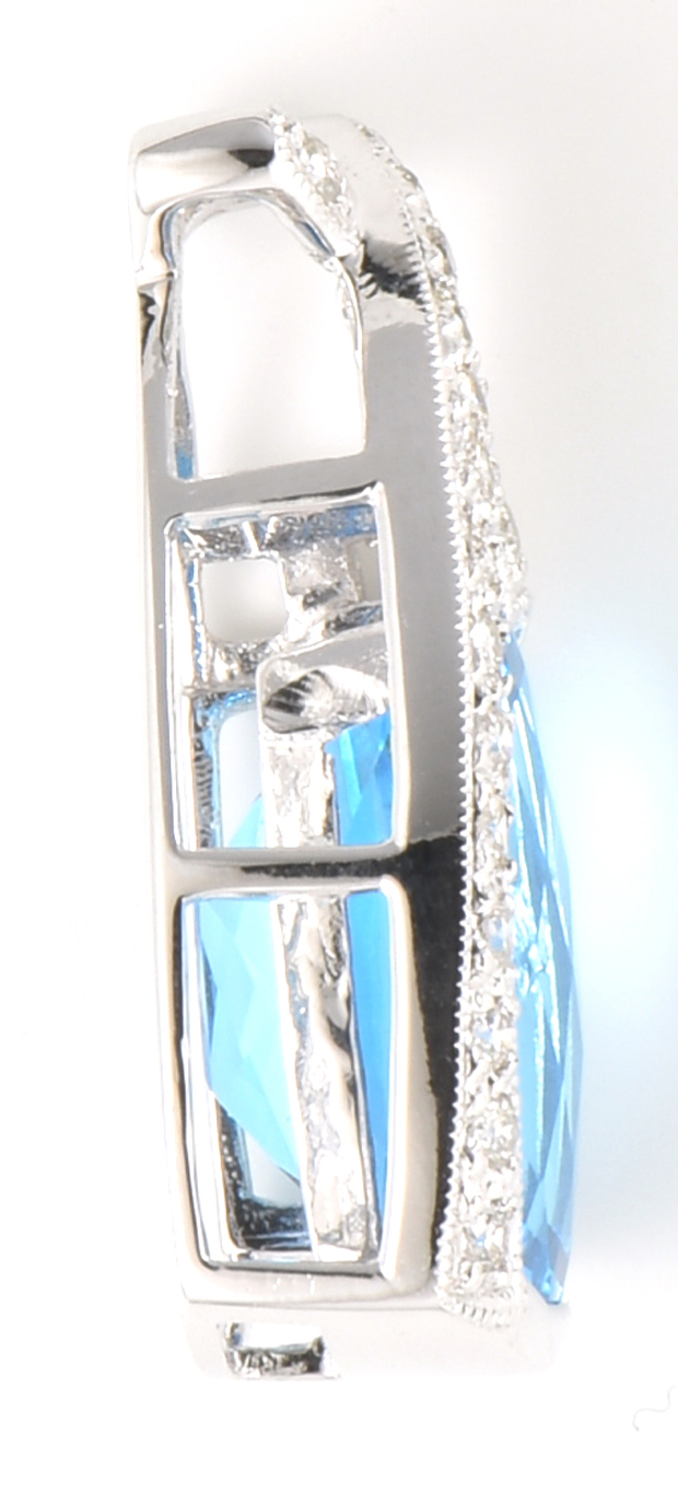 14K White Gold Diamond and Blue Topaz Pendant, SGL #200406C-SJ