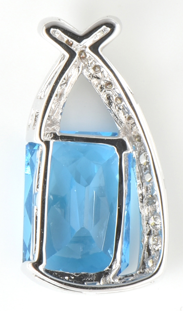 14K White Gold Diamond and Blue Topaz Pendant, SGL #200406C-SJ