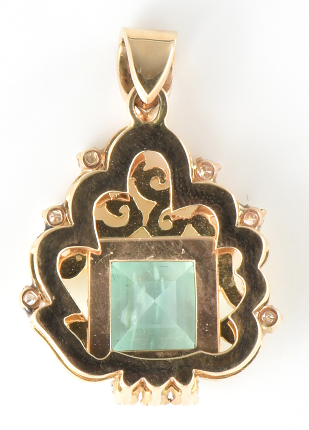 14K Yellow Gold Diamond and Emerald Pendant, GIA #2205859823