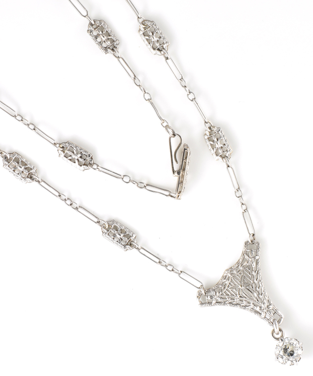 14K White Gold Diamond Necklace