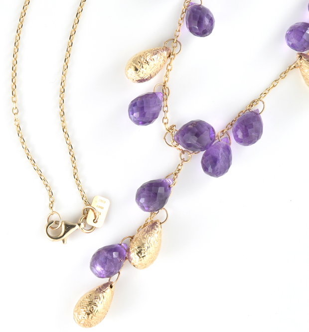 14K Yellow Gold Amethyst Necklace 