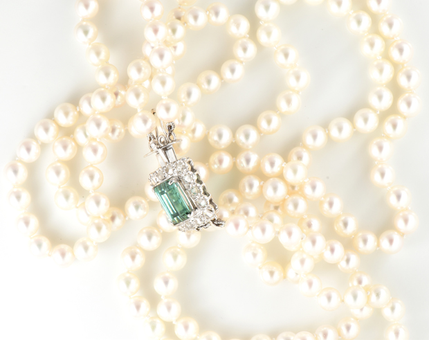 18K White Gold Clasp on Akoya Pearl Strand, GIA #6187832009