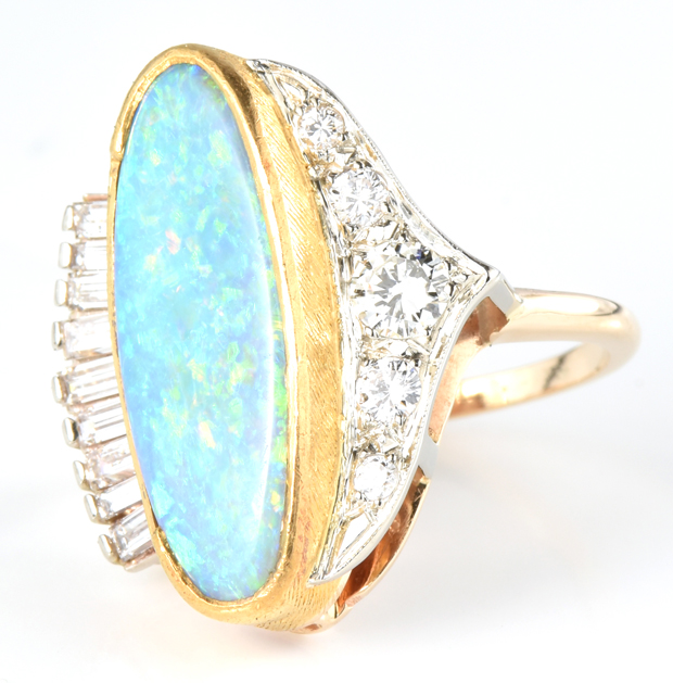 14K Yellow Gold Opal and Diamond Ring