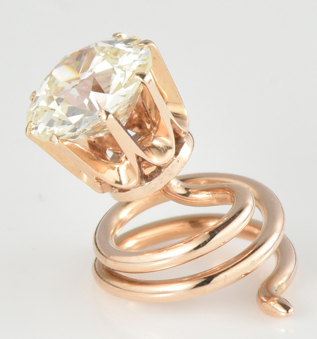 14K Rose Gold Tie Stud with a 1.61 Carat Old European Cut, GIA #5212037628