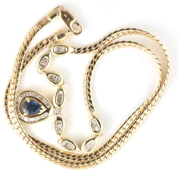 14K Yellow Gold Sapphire and Diamond Necklace