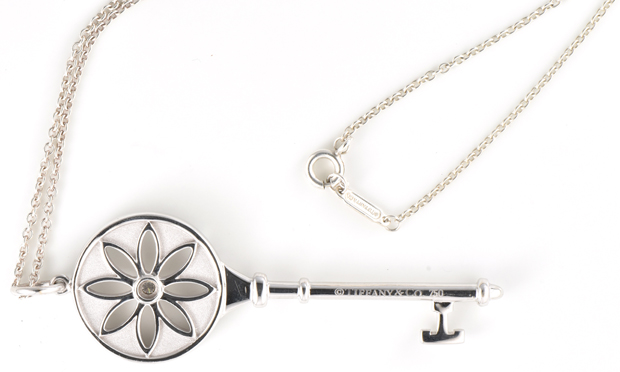 18K White Gold Tiffany and Co. Key Pendant