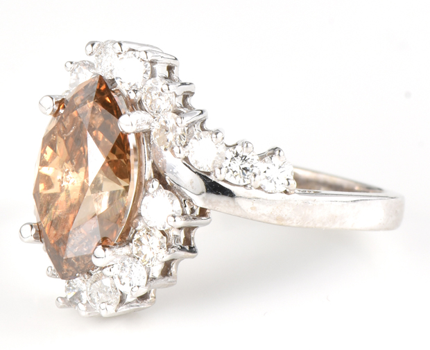 14K White Gold Diamond Ring with a 3.07 Carat Marquise Brilliant, GIA #5201971324