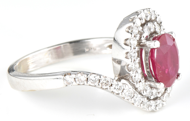 14K White Gold Diamond Ring with a 1.21 Carat Ruby, GIA #5181403360