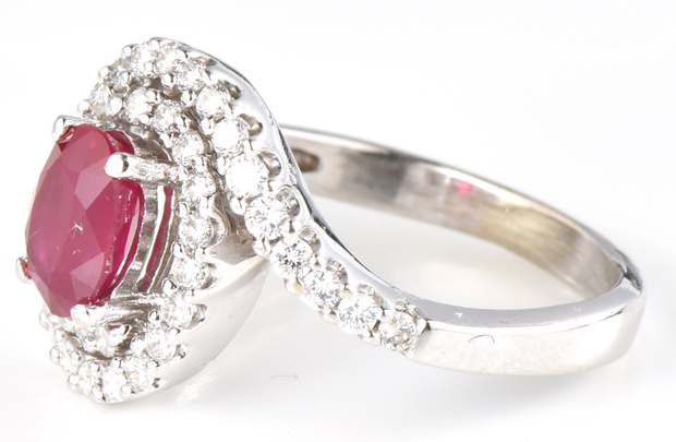 14K White Gold Diamond Ring with a 1.21 Carat Ruby, GIA #5181403360