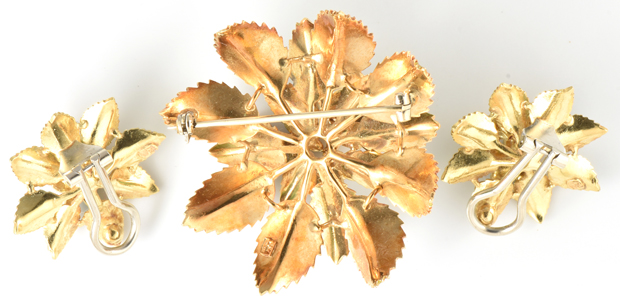 18K Yellow Gold Enamel Jewelry Set