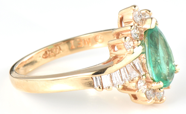14K Yellow Gold Diamond Ring with a Natural Emerald, GIA #2201924559