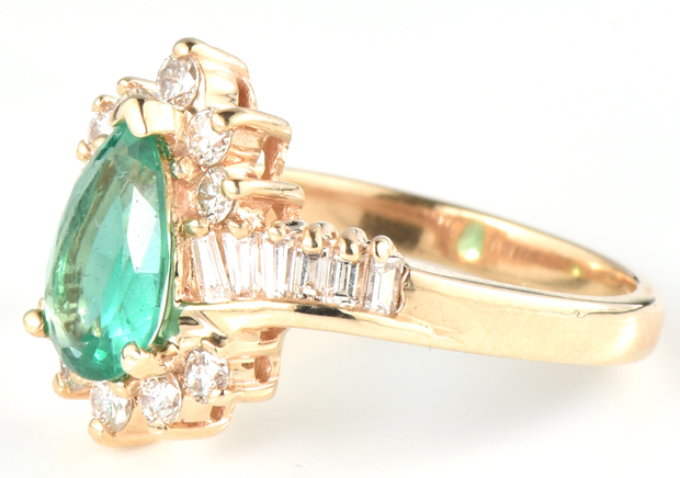 14K Yellow Gold Diamond Ring with a Natural Emerald, GIA #2201924559