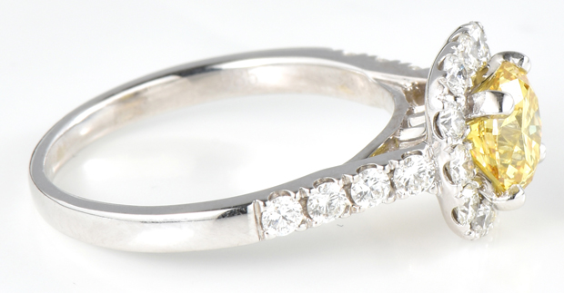 14K White Gold Diamond Ring with a 1.32 Carat Fancy Yellow Round Brilliant Diamond, GIA #12004540