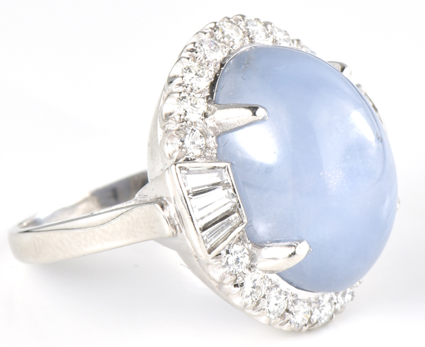 Platinum Diamond and Star Sapphire Ring