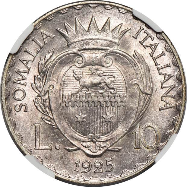 Italian Somaliland - 1925-R 10 lire - NGC MS-63
