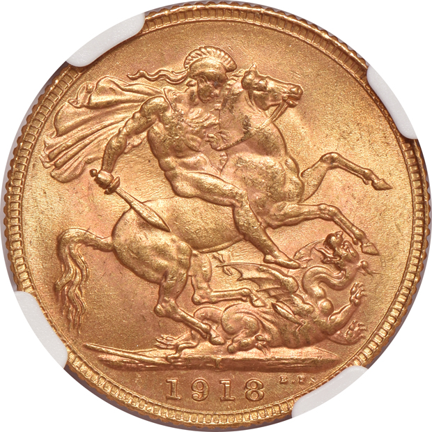 India - Three 1918-I 1 sovereign, all NGC MS-64