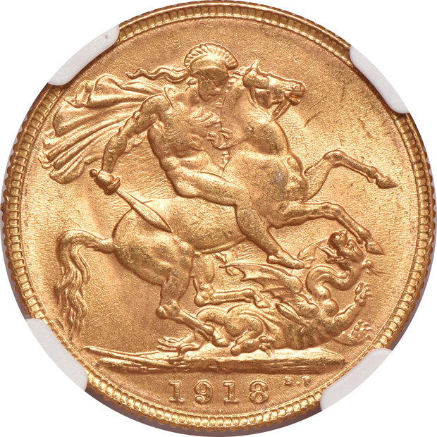 India - Three 1918-I 1 sovereign, all NGC MS-64