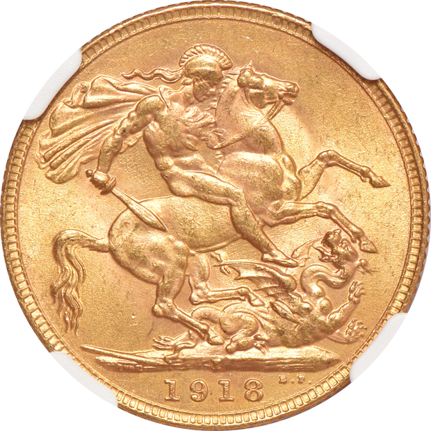 India - Three 1918-I 1 sovereign, all NGC MS-64