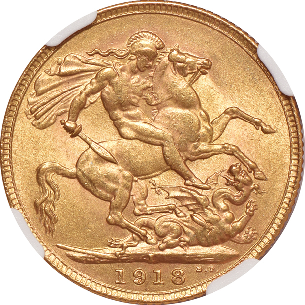 India - Three 1918-I 1 sovereign, all NGC MS-63