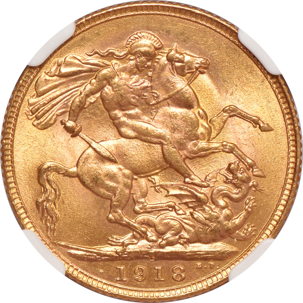 India - Three 1918-I 1 sovereign, all NGC MS-63