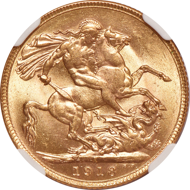 India - Three 1918-I 1 sovereign, all NGC MS-63