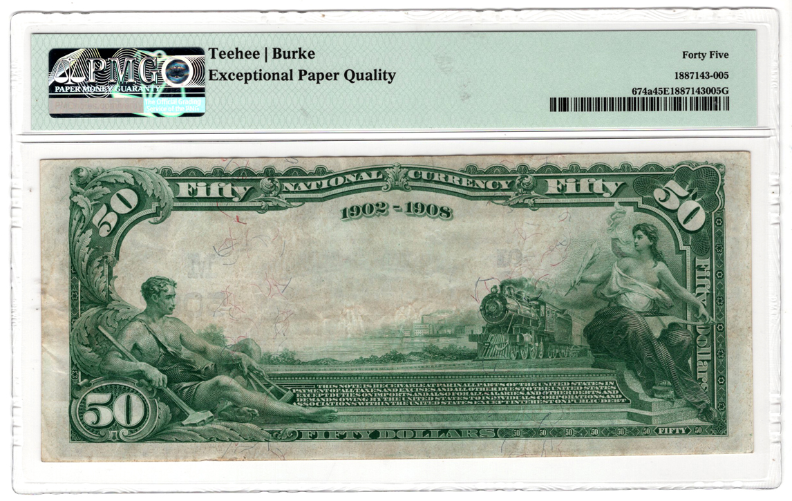 1902 $50 Blue Seal Date Back - MO Charter #5002 - PMG XF-45 EPQ