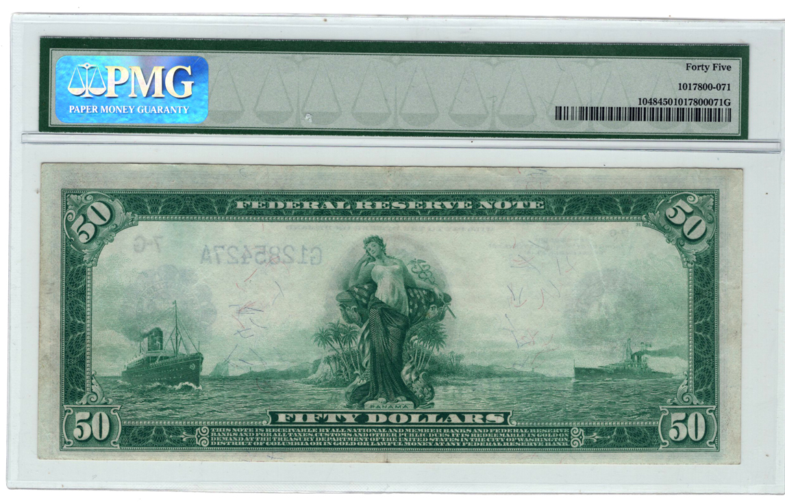 1914 $50 Chicago Blue Seal Fr# 1048 - PMG XF-45