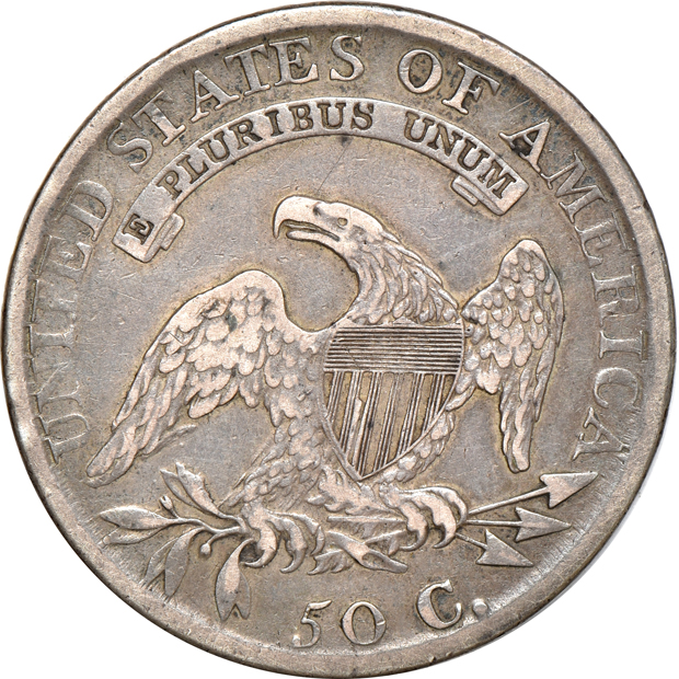 Eight different capped-bust half-dollars, VF