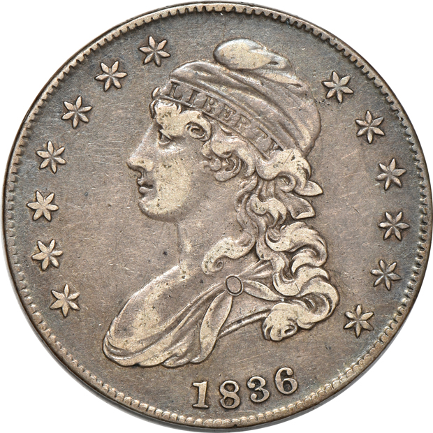 Eight different capped-bust half-dollars, VF