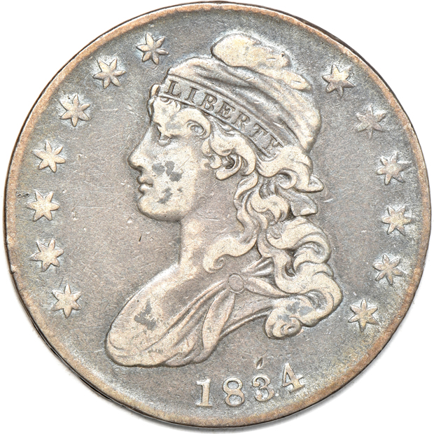 Eight different capped-bust half-dollars, VF