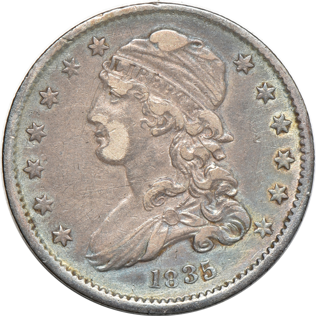 Three large-sized and three small-sized bust quarters