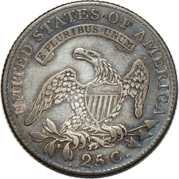 1818 quarter, plus an 1833 and an 1834 half-dollar, all VF