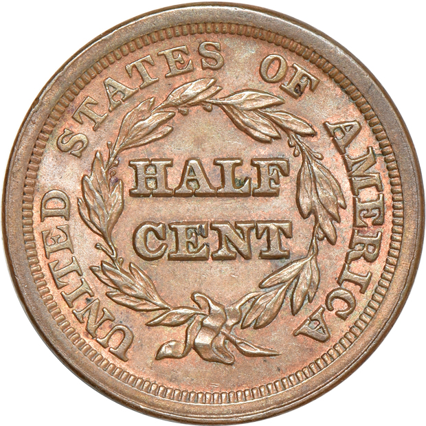 1853 half-cent, 1853 half-dime, and an 1886 dime, all UNC