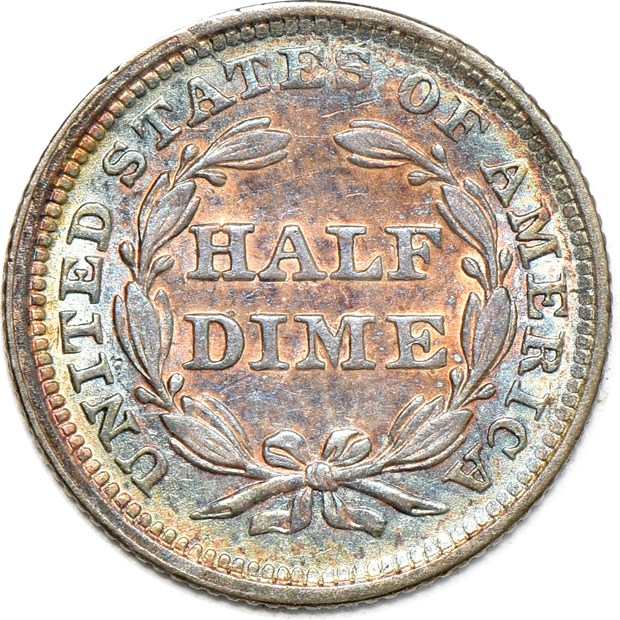 1853 half-cent, 1853 half-dime, and an 1886 dime, all UNC