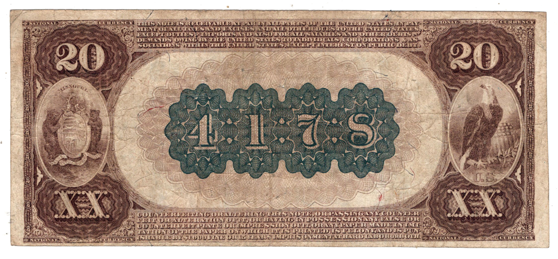 1882 $20 Brown Back - St. Louis, MO Charter #4178 - VF