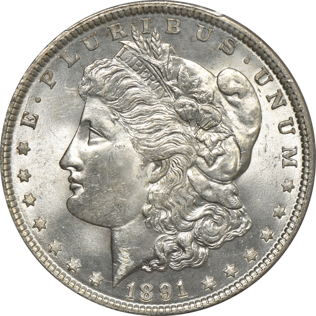 1891 PCGS MS-64, 1891-S PCGS MS-64, and an 1891-O NGC MS-64 CAC