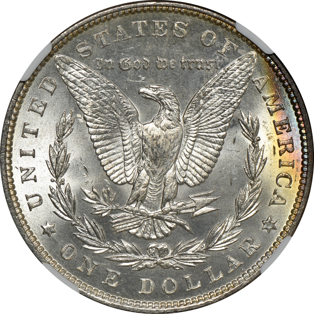 1883-O MS-64, 1886 MS-65, and an 1887 MS-64, all NGC CAC