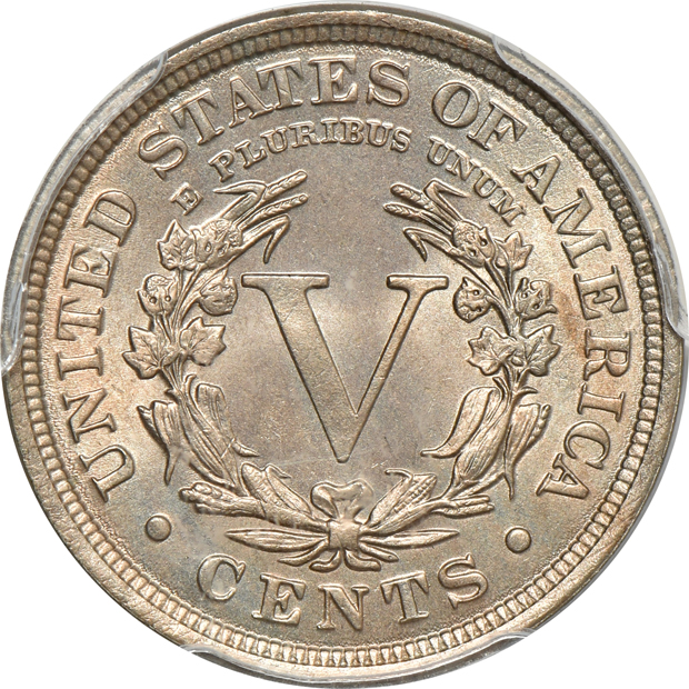 1882 Shield nickel, and a 1912 Liberty nickel, both PCGS MS-65