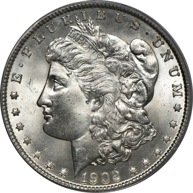Six silver dollars, all certified
