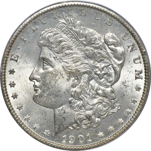 Six silver dollars, all certified