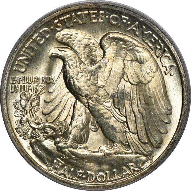 1937-S Buffalo nickel MS-66, 1928-D Standing Liberty quarter MS-65 CAC, and a 1946-S Walking Liberty half-dollar MS-66 CAC, all PCGS
