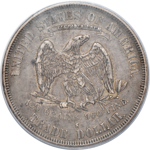 1878-S Trade dollar XF-45, and a 1921 Peace dollar AU-55, both PCGS