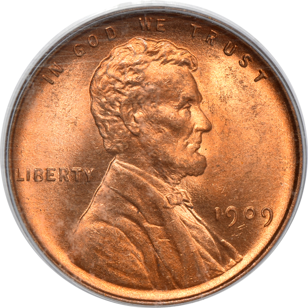 1909 Indian cent, 1909 VDB Lincoln cent, and a 1909 Lincoln cent, all PCGS MS-65RD