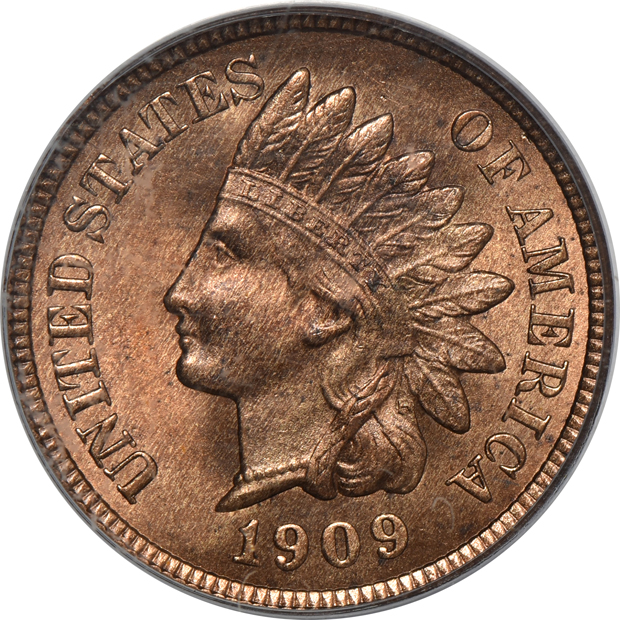 1909 Indian cent, 1909 VDB Lincoln cent, and a 1909 Lincoln cent, all PCGS MS-65RD