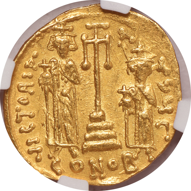 Byzantine Empire - AD 654-668 AV Solidus- NGC Ch AU